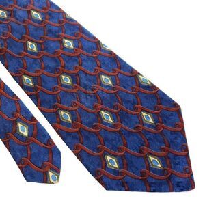 Woodward Blue Red Jacquard Print Wide Silk Tie‎